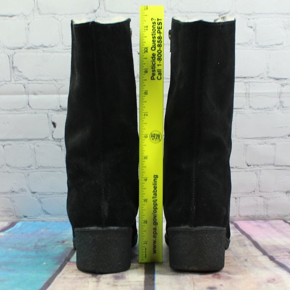 LL Bean Women's Black Suede Double Zipper Shearling Lined Boots Size 9 Inch - Picture 7 of 9